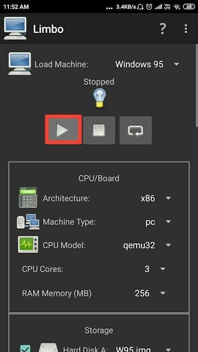 windows 95 starting machine in limbo pc emulator