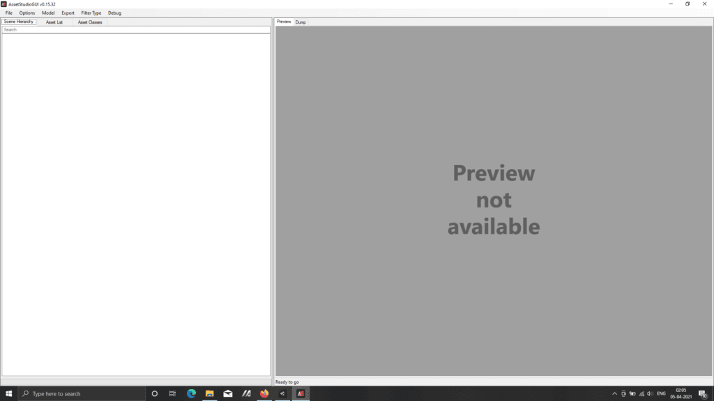 Asset Studio GUI, nothing opened yet.