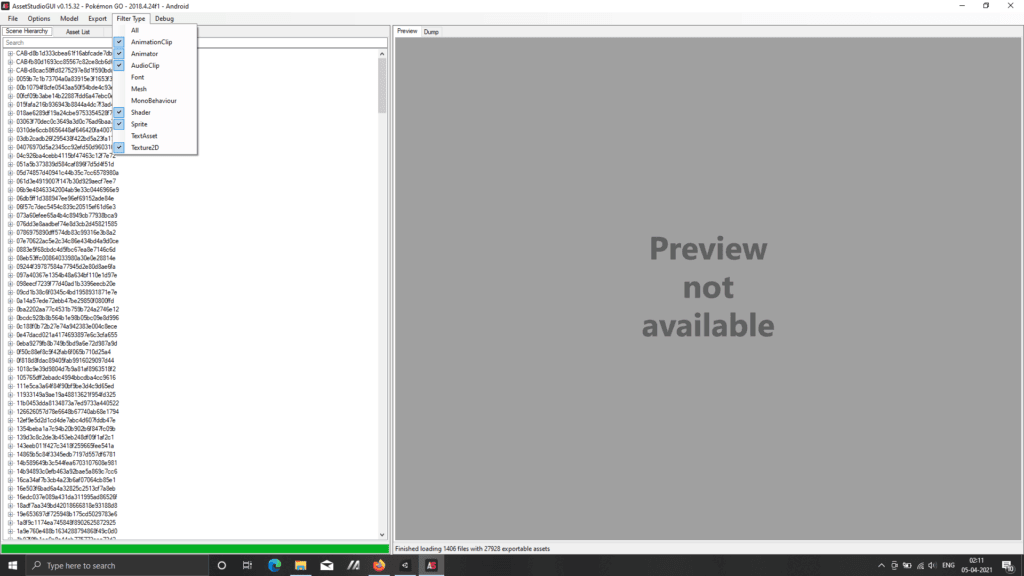 Asset Studio Selecting the File Type Filter