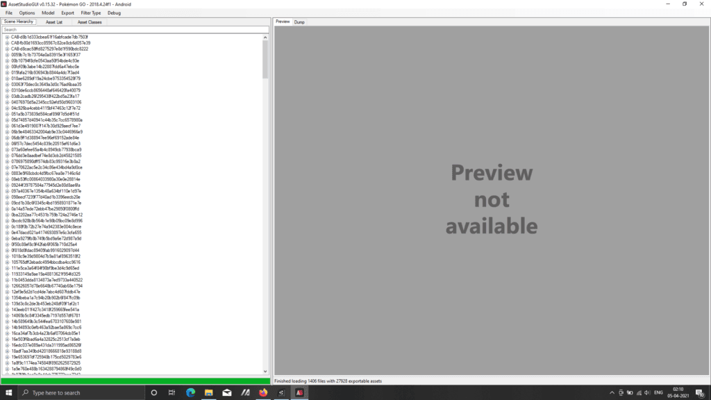Asset Studio has finished parsing the folder and is now ready to export.