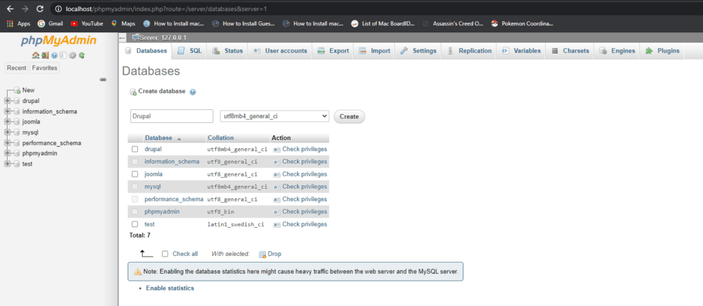 phpMyAdmin Create Database