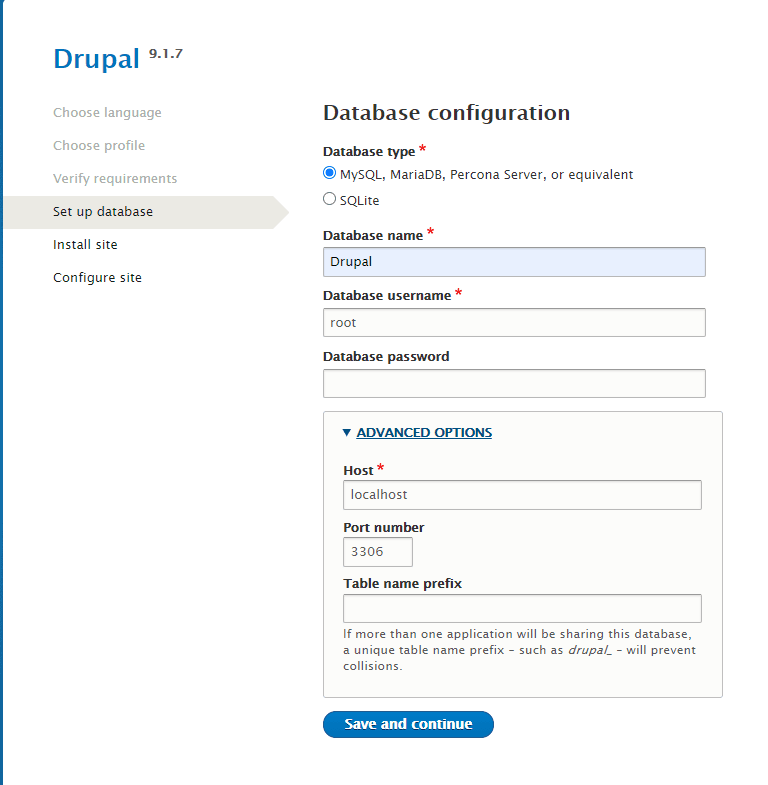 Drupal Database Configuration