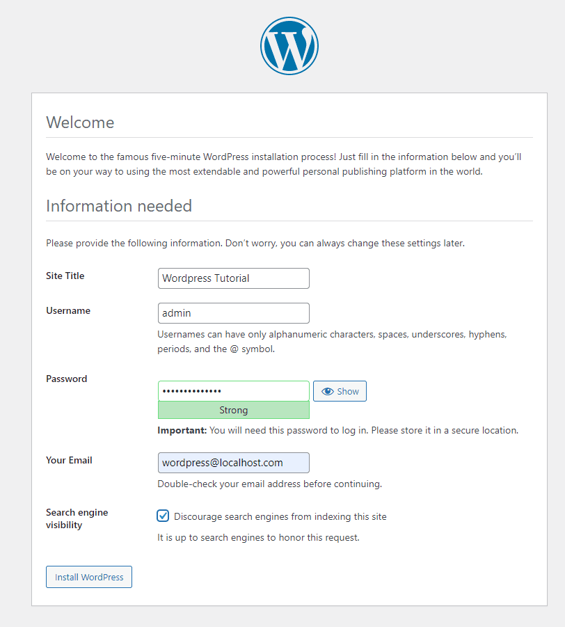 WordPress Information Needed
