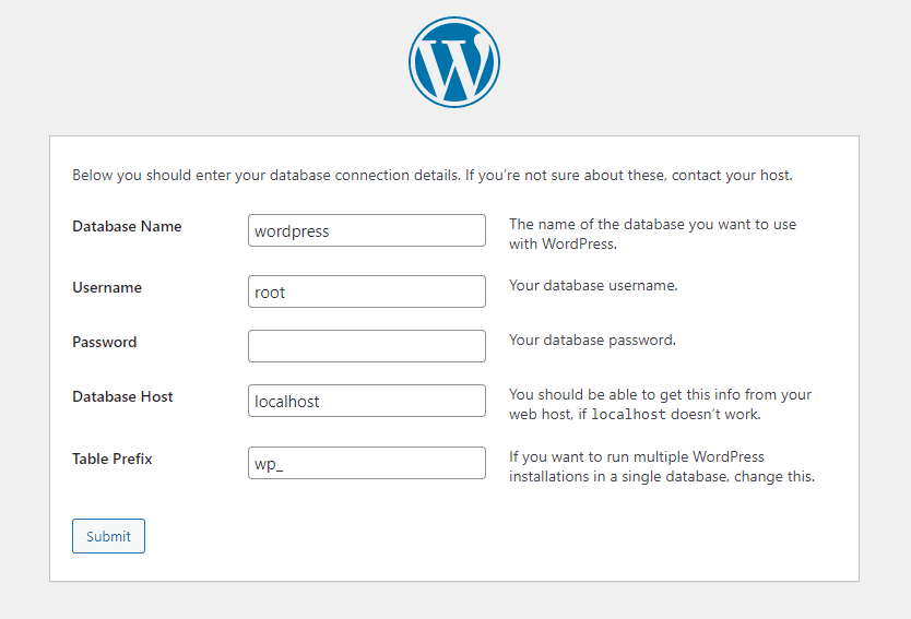 WordPress Database Setup