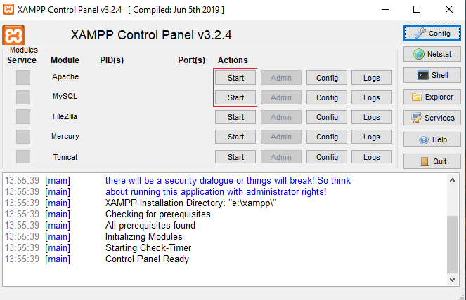 Xampp Control panel