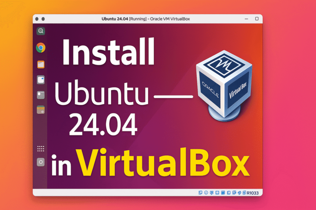 Logos for Ubuntu 24.04 and VirtualBox, representing the guide to install Ubuntu in a virtual machine.
